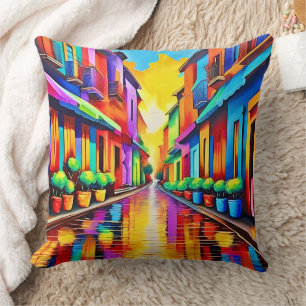 Colourful Street Scene Art Cushion
