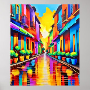 Colourful Street Scene Art Poster