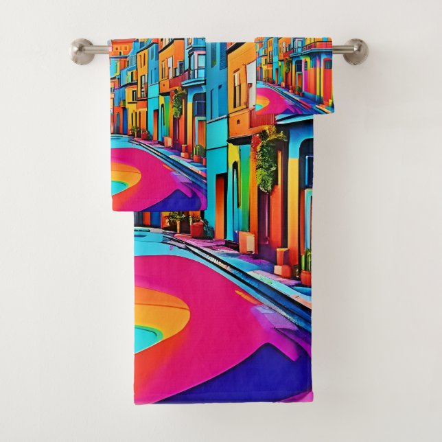 Colourful Street Vibes Bath Towel Set (Insitu)
