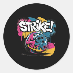 Colourful Strike Bowling Ll Classic Round Sticker