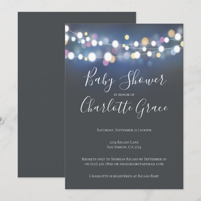 Colourful String Lights Baby Shower (unisex) Invitation (Front/Back)