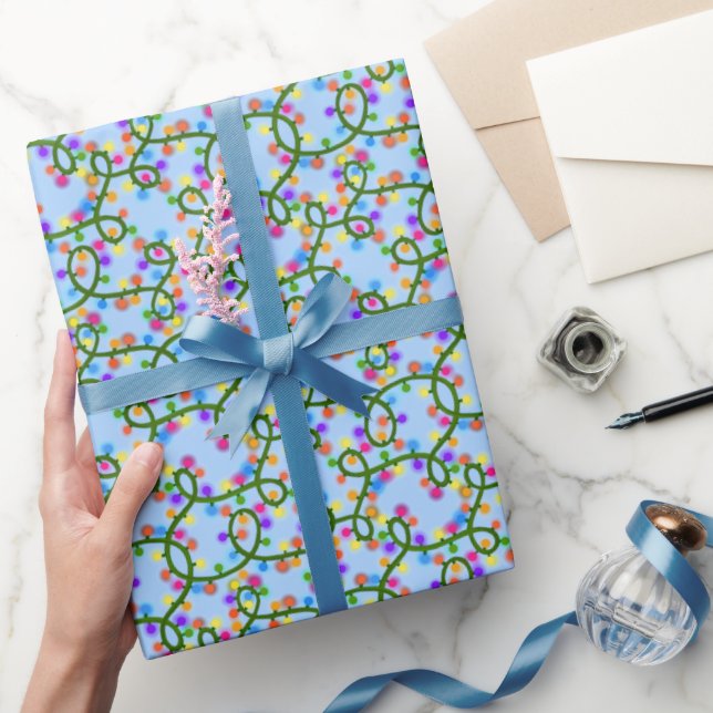  Colourful String Lights Cute Fun Blue Pattern Bab Wrapping Paper (Gifting)