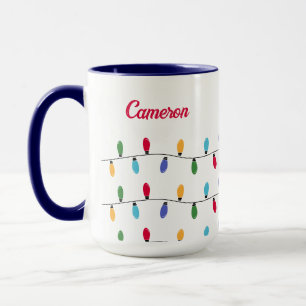 Colourful String of lights Personalised Christmas Mug