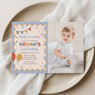 Colourful Stripe 2nd Fun Birthday Invitation Photo