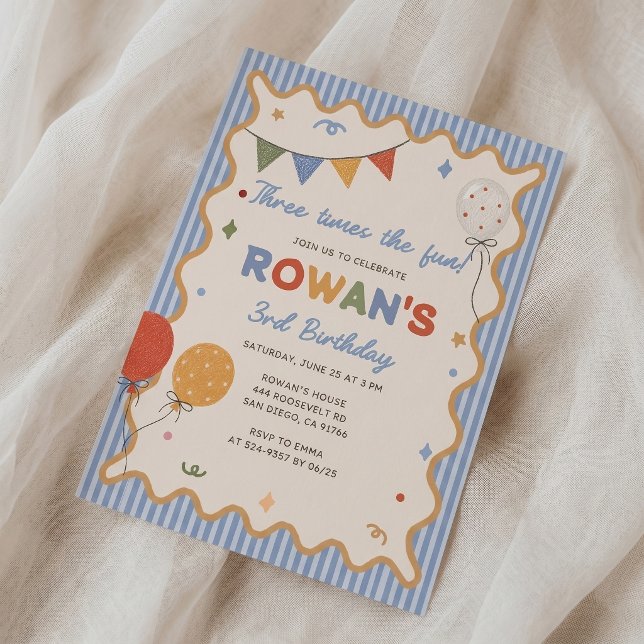 Colourful Stripe 3rd Fun Birthday Invitation (Creator Uploaded)