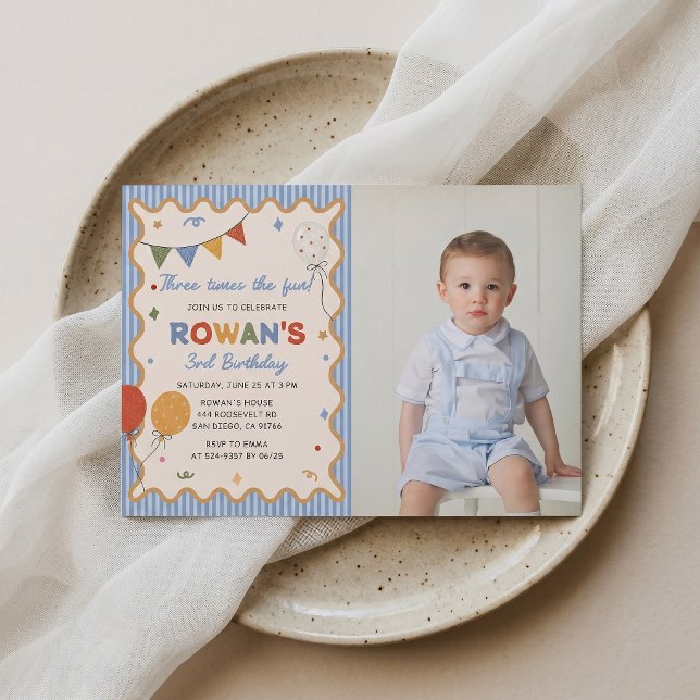 Colourful Stripe 3rd Fun Birthday Invitation Photo (Creator Uploaded)