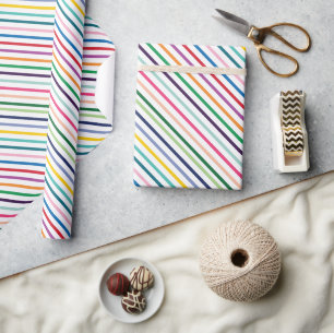 Colourful Stripe Art Pattern On Crisp White Wrapping Paper