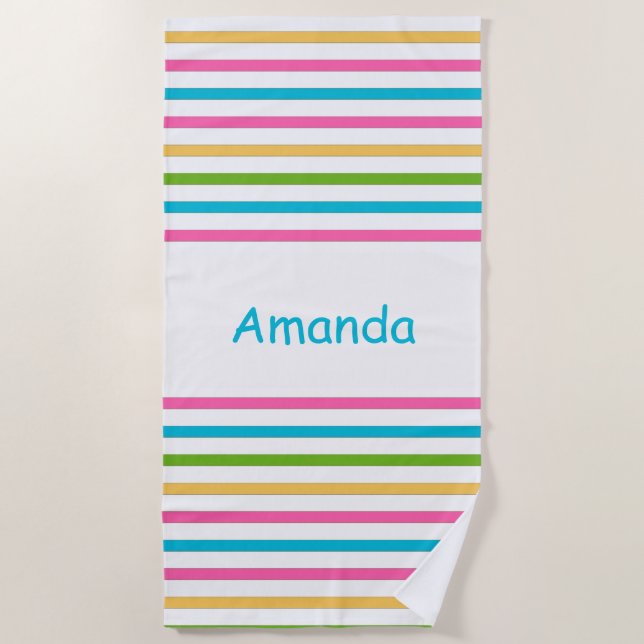Colourful Stripe Monogram Beach Towel (Front)
