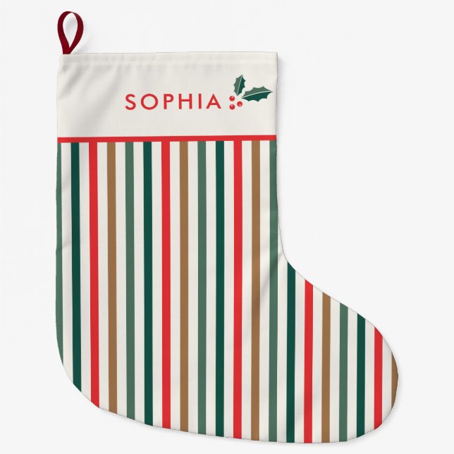 Colourful Stripe Monogram Name Large Christmas Stocking (Front)