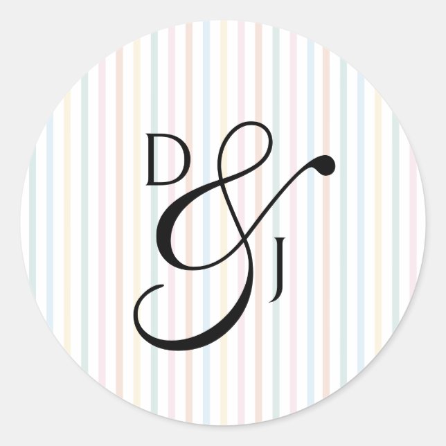 Colourful Stripe Monogram Script Ampersand Wedding Classic Round Sticker (Front)