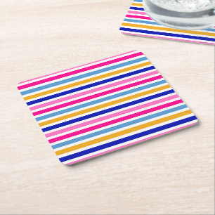 Colourful Stripe Pattern Vivid Party  Square Paper Coaster