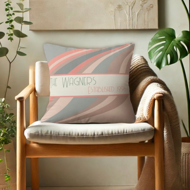 Colourful Stripe Personalised Name Date Modern Cushion (Creator Uploaded)