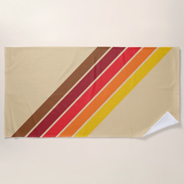 Colourful Striped 70s 80s Retro Racing Stripes Beach Towel (Front)