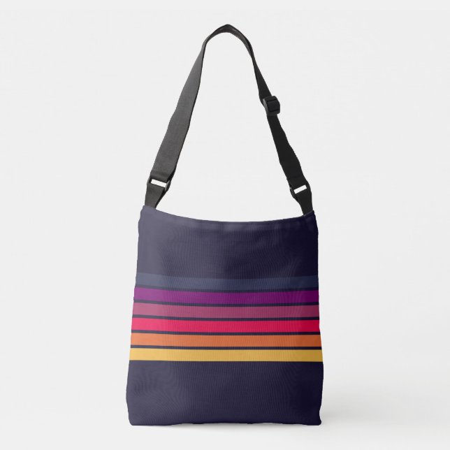 Colourful Striped 70s 80s Retro Racing Stripes Crossbody Bag (Front)