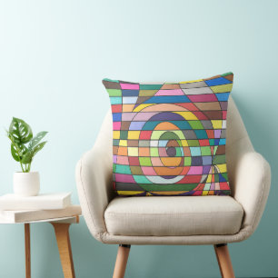 Colourful Striped Abstract with Spiral Centre Cushion