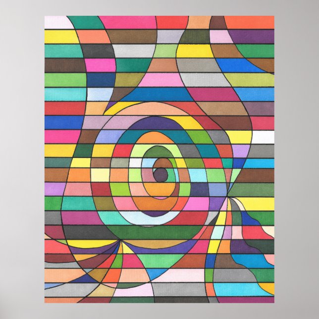 Colourful Striped Abstract with Spiral Centre Poster (Front)