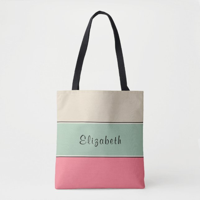 Colourful Striped Custom Name Tote Bag (Front)