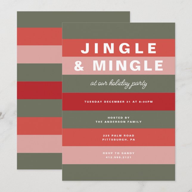 Colourful Striped Holiday Party Invitation (Front/Back)