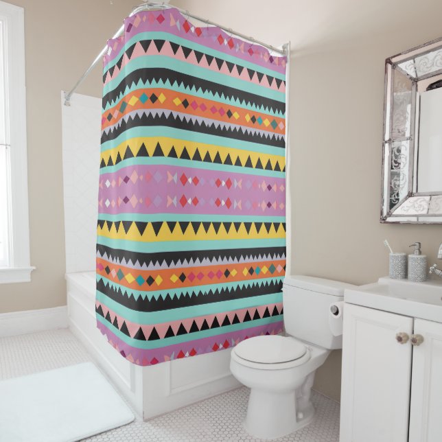 Colourful Striped Pattern mix Shower Curtain (In Situ)