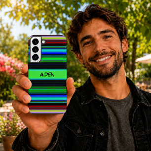 Colourful Striped Pattern with Black Custom Name Samsung Galaxy Case