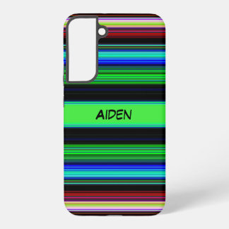 Colourful Striped Pattern with Black Custom Name Samsung Galaxy Case
