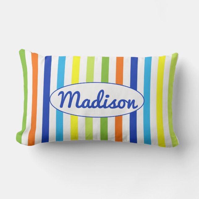 Colourful Striped Personalised Lumbar Cushion (Front)