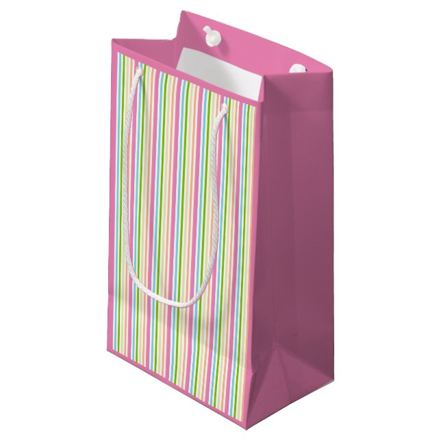 Colourful Striped Pink Blue Green Yellow Purple Small Gift Bag (Front Angled)