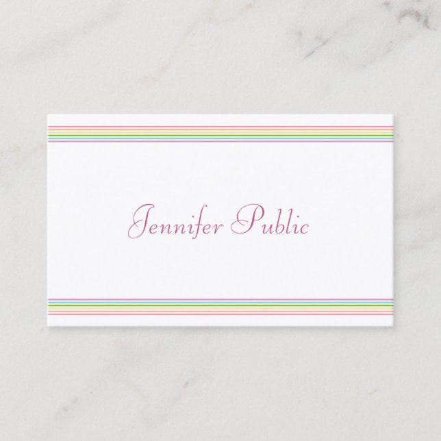 Colourful Striped Template Modern Hand Script Business Card (Front)