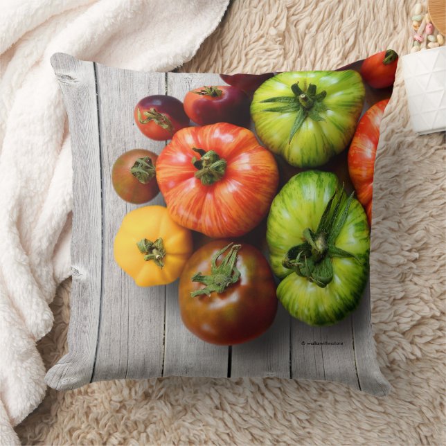 Colourful Striped Tomatoes on Weathered Table Cushion (Blanket)