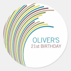 Colourful Stripes 21st Birthday Party Favour Classic Round Sticker