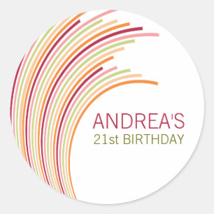 Colourful Stripes 21st Birthday Party Favour Classic Round Sticker