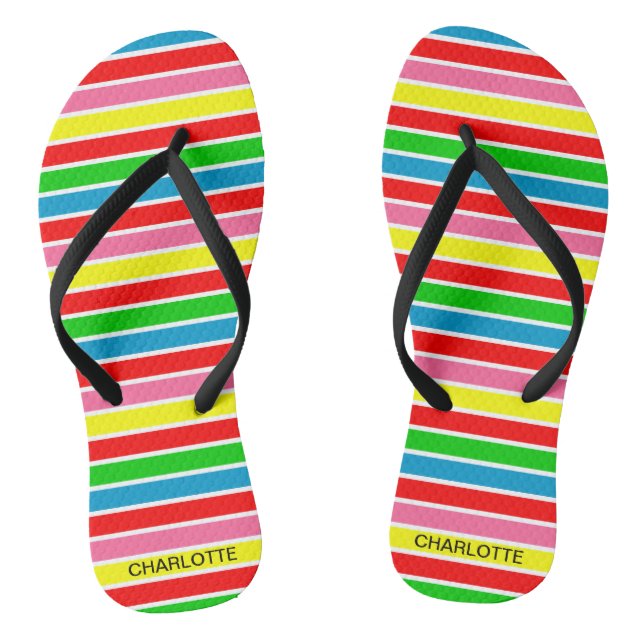 Colourful Stripes Abstract Personalised Flip Flops (Footbed)
