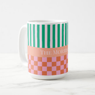 Colourful Stripes and Checks Green Pink Orange Coffee Mug