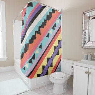 colourful stripes and triangles Pattern mix Shower Curtain