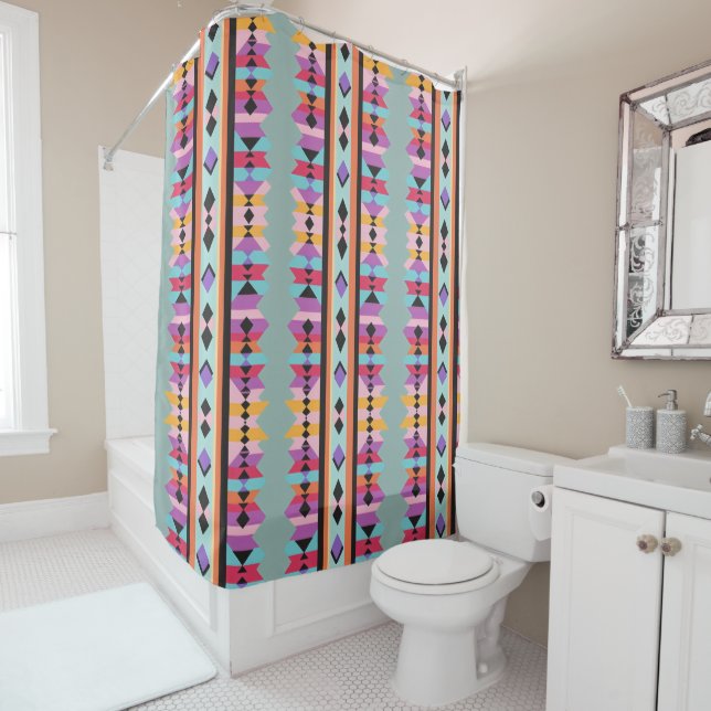 colourful stripes and triangles Pattern mix Shower Curtain (In Situ)