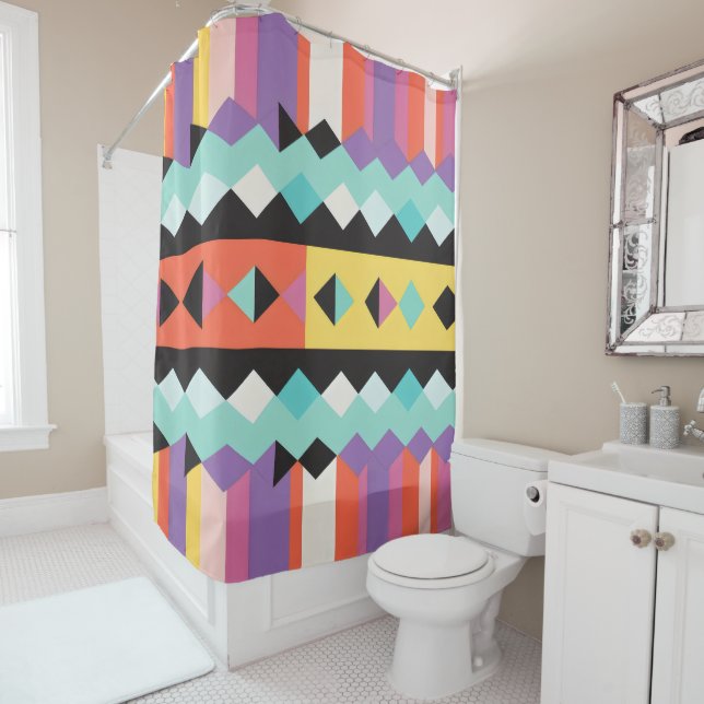 colourful stripes and triangles Pattern mix Shower Curtain (In Situ)