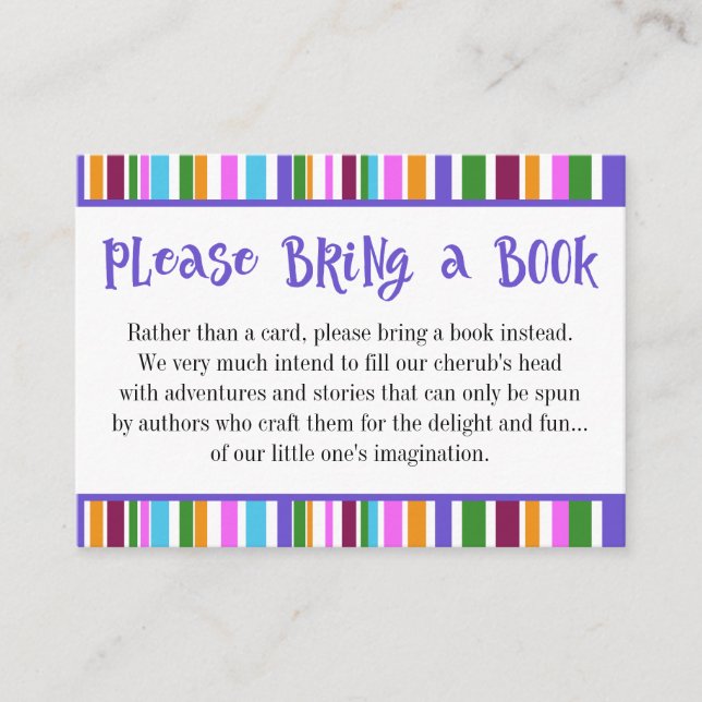 Colourful Stripes Baby Shower Book Request Cards (Front)