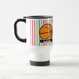 Colourful Stripes; Basketball Travel Mug