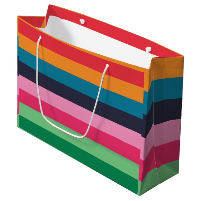 Colourful Stripes Birthday Party Large Gift Bag (Front Angled)