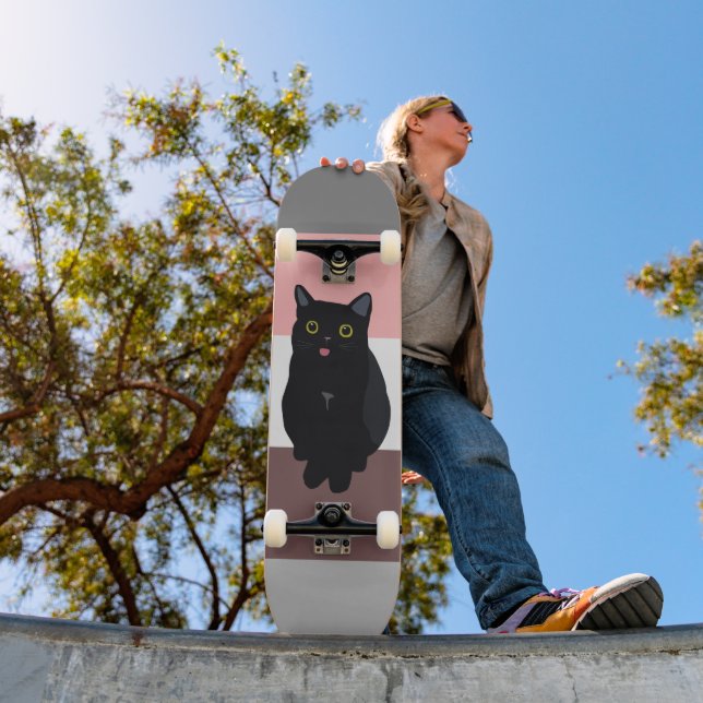 Colourful stripes,black cat drawing skateboard (Outdoor 1)