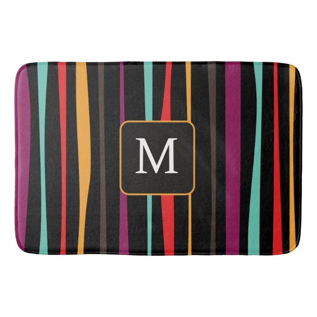 Colourful stripes custom monogram initial Bath Mat (Front)