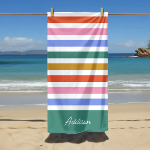 Colourful Stripes Custom Name Beach Towel