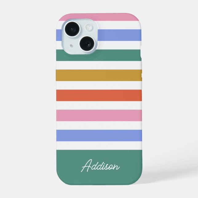 Colourful Stripes Custom Name iPhone 15 Case (Back)