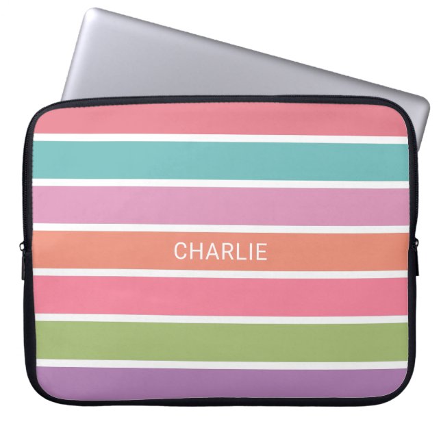 Colourful Stripes custom name laptop sleeves (Front)