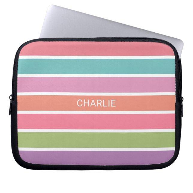 Colourful Stripes custom name laptop sleeves (Front)