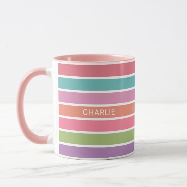 Colourful Stripes custom name mugs (Left)