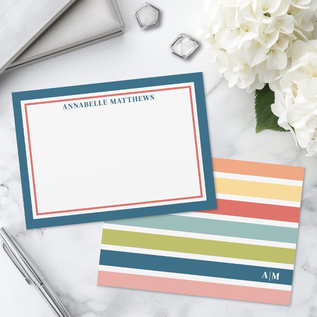 Colourful Stripes Cute Monogram Card (Colorful Stripes Cute Monogram Note Card)