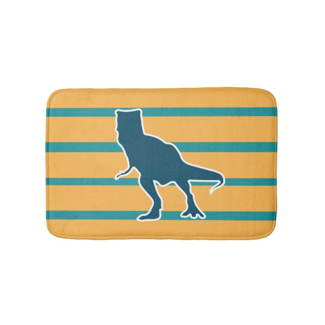 Colourful stripes dinosaur T-rex cartoon Bath Mat (Front)
