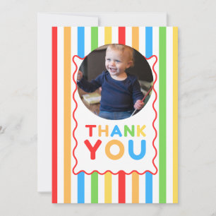 Colourful Stripes Fun Photo Birthday Thank You Card