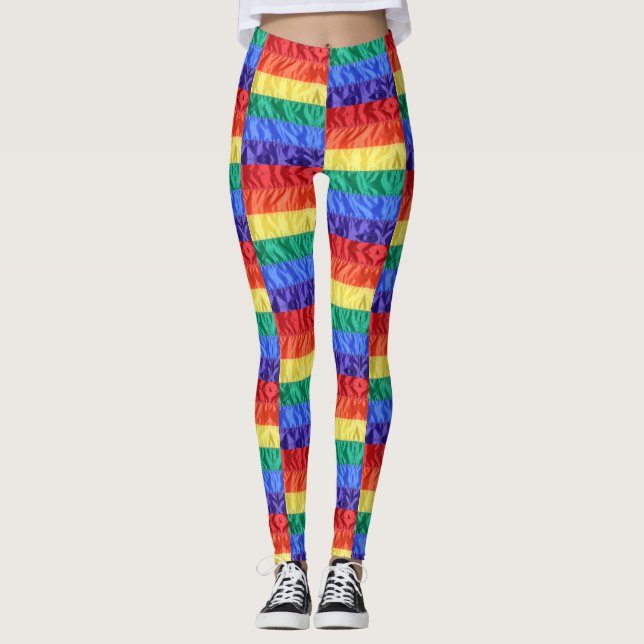 Colourful stripes geometric pattern modern chic  leggings (Front)